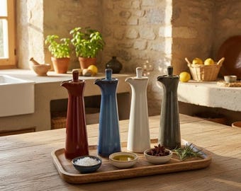 Dispensador de aceite y vinagre de cerámica japonesa artesanal: botella minimalista de aceite de oliva, decoración de cocina wabi sabi, regalo único para inauguración de la casa.
