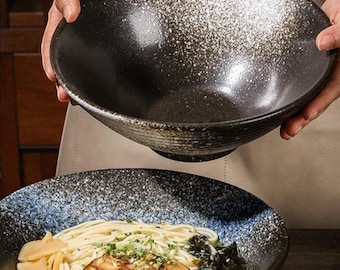 Set di ciotole per ramen in ceramica di lusso con cucchiaio e bacchette, ciotola per noodles giapponese, 4 opzioni di colore, stoviglie asiatiche minimaliste artigianali