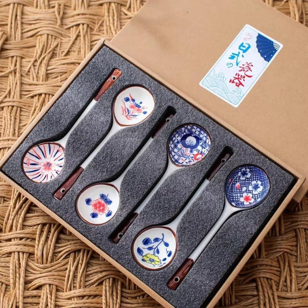 Hand-painted Ceramic Spoon Gift Set | Long Handle Dessert Spoons | Eco ...