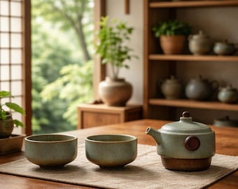 Handgemaakte Japanse porseleinen theeset, minimalistische Zen Kung Fu-theepot, traditioneel Aziatisch theeceremonie-theeservies