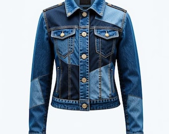 Chaqueta vaquera de patchwork: abrigo vaquero oversize reciclado - LOWOL