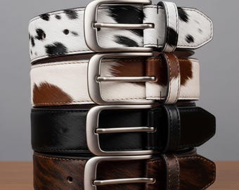 Handmade Hair-On Cowhide Leather Belt: Western Style