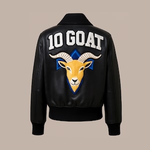 Chaqueta bomber de cuero Messi: Parches de chenilla del GOAT del fútbol