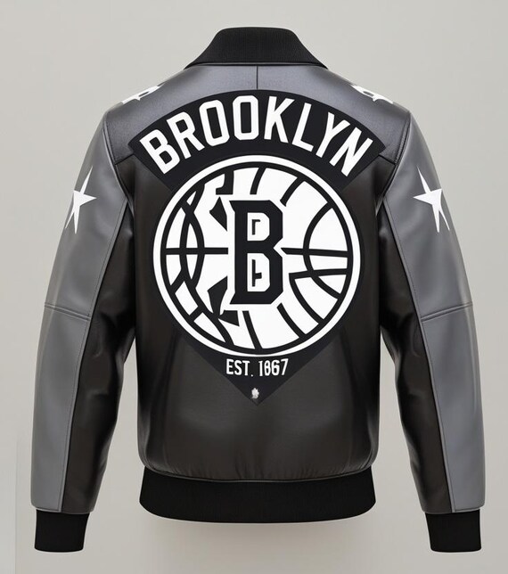Brooklyn Nets Leather Varsity Jacket | NBA Basketball Fan Apparel 