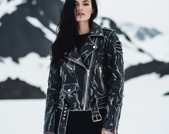 Distressed Black Leather Biker Jacket: Fur Lined Women's Moto Jacket