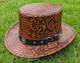 Handcrafted Snakeskin Leather Cowboy Hat: Unisex Outdoor Sun Hat