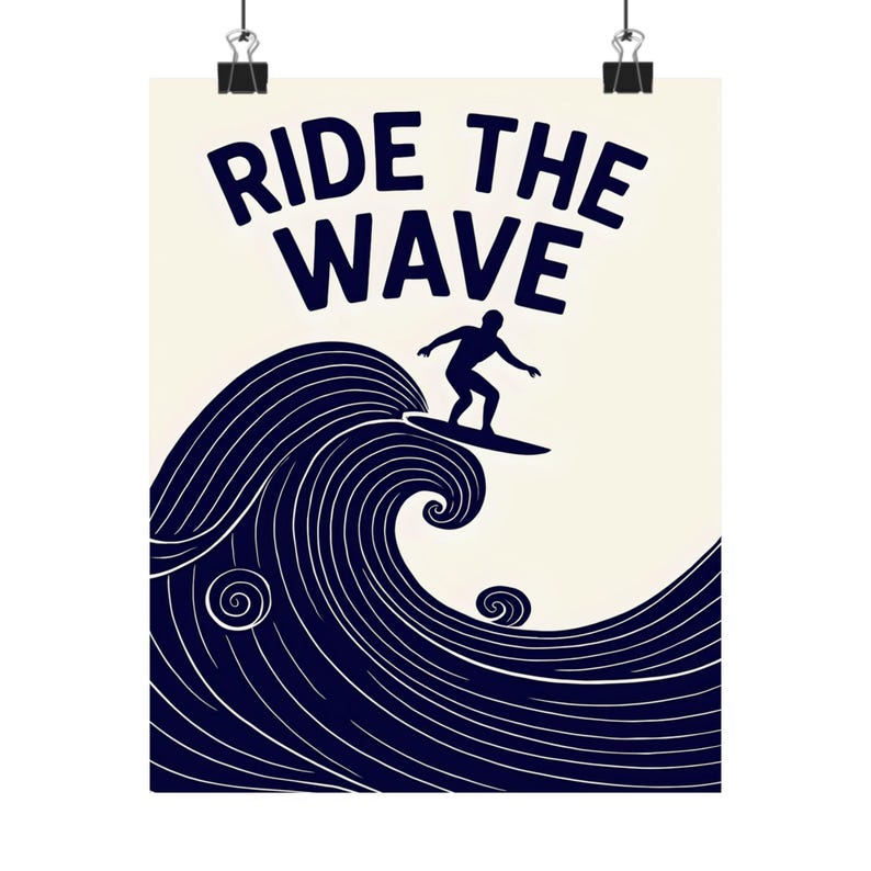 Surfing Wave Poster Art Ride The Wave Decor Ocean Wall Art Beach 