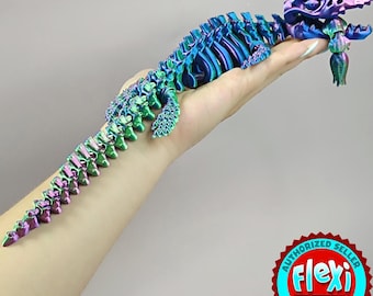 Esqueleto de dinosaurio Mosasaurus Flexi: juguete antiestrés articulado impreso en 3D, figura de reptil marino prehistórico.