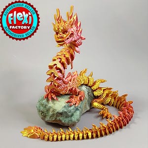Articulated 3D Printed Dragon: Red-Gold Gradient Flexi Toy