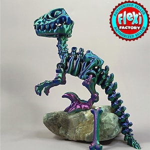 Flexi Velociraptor Dinosaur Skeleton: 3D Printed Articulated Fidget Toy, Collectible Gift, Jurassic Decor