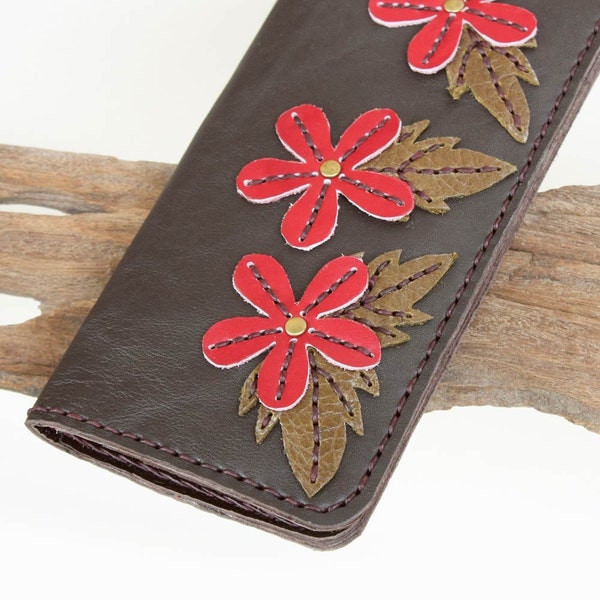 Hand Sewn Leather Wallet with Flower
