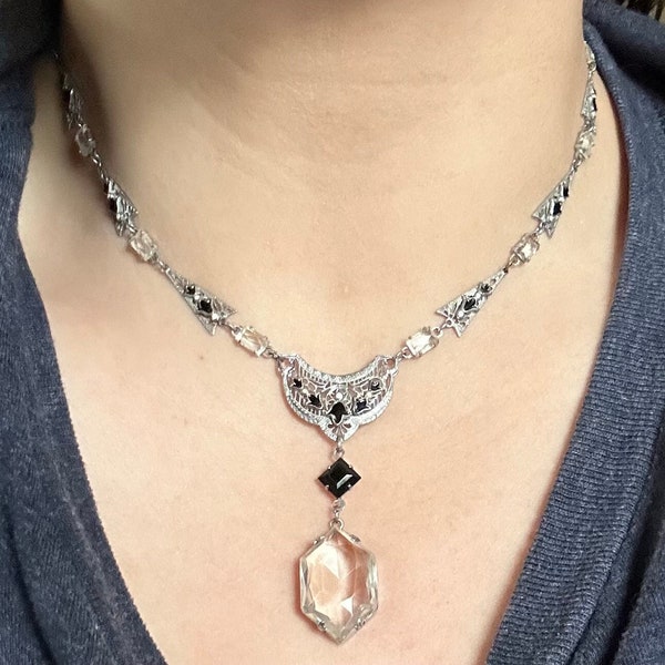Art Deco Rock Crystal Filigree Necklace