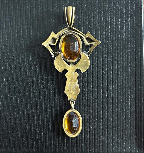 Antique Brass Czech Glass Pendant - image 3