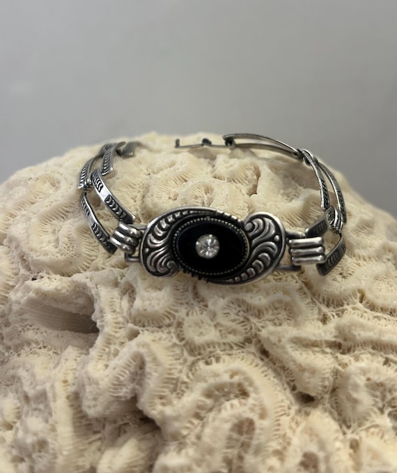 Art Deco Faux Onyx & Diamond Bracelet
