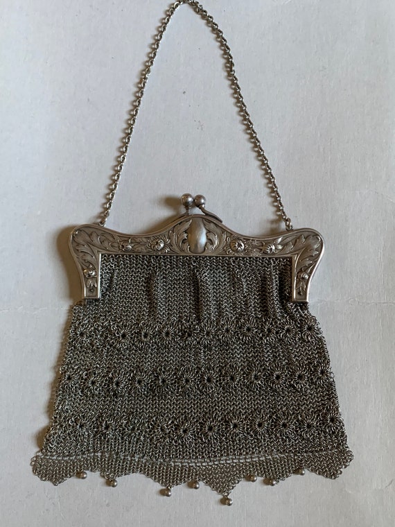 German Silver Metal Mesh Purse - Garden Party Collection Vintage Jewelry