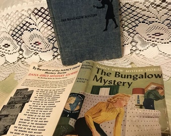 1960 Blue Tweed Nancy Drew Hardback "The Bungalow Mystery" #3 & Jacket Cover