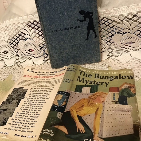 1960 Blue Tweed Nancy Drew Hardback "The Bungalow Mystery" #3 & Jacket Cover