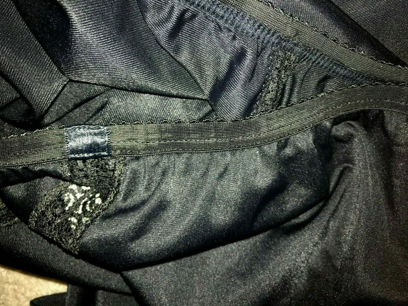 Vintage NOS Rare ShadowLine Black Double Split Black Nylon Half Slip 30 long Pillow Tab Lace 26-38 waist S-M