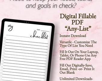Fillable PDF Checklist: Customizable To-Do List, Minimalist Planner (Digital Download)