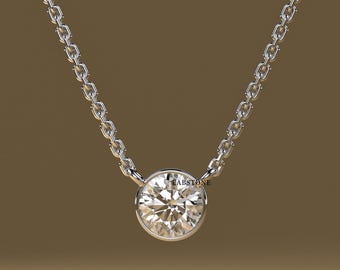 Pendente con diamanti a castone rotondo da 1 CT a 3 CT, oro giallo/bianco/rosa 14K, collana con catena solitaria, collana con diamanti coltivati in laboratorio certificati IGI