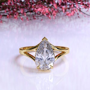 1 CT Pear Cut Split Shank Engagement Ring, Low Setting in 14k Solid Gold , Pear Ring, Forever One Pear Ring, IGI Certified Lab Grown Diamond