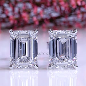 0.50 CT Diamond Stud Earrings in 14k Solid Gold, Emerald Cut Minimalist Earrings, 4 Prong Setting, Push Back Style, Lab Grown Diamonds Stud
