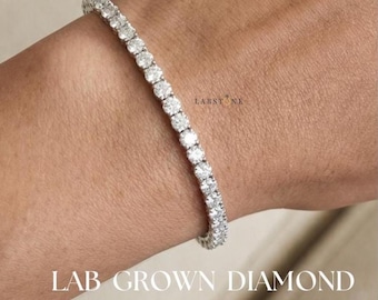 4 karaat lab-gegroeide diamanten tennisarmband, unieke diamanten tennisarmband, stapelbare oneindigheidsarmband, 14 kt massief goud