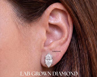 0,25-3 kt diamanten oorknopjes, 14 kt massief goud, marquise geslepen minimalistische oorbellen, vier standen, push-back-stijl, lab-gegroeide diamanten stud