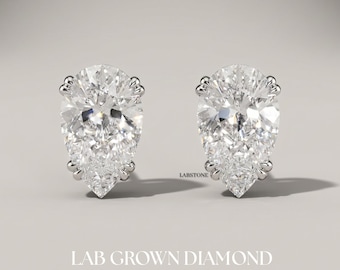In het lab gekweekte diamanten peer geslepen oorbellen IGI-gecertificeerde dubbele klauwtand 14K massief gouden schroefsluiting Teardrop cadeau voor haar