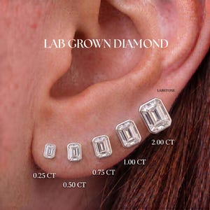 0,25-3ct Labor gewachsene Diamant Smaragdschliff Lünette Ohrstecker, IGI-zertifiziert, 14K Massivgold Schraubverschluss, Geschenk für Sie