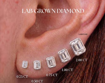 0,25-3 kt lab gekweekte diamanten smaragd geslepen ring oorknopjes, IGI-gecertificeerd, 14 kt massief gouden schroefbodem, statementcadeau voor haar