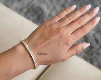 In het lab gekweekte diamanten Marquise geslepen tennisarmband, 6 TCW, 14 kt witgoud, Navette-diamantenarmband, cadeau voor haar