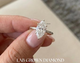 1-5 kt in lab gekweekte diamant Marquise solitaire verlovingsring, IGI-gecertificeerde 6-tanden effen band, 14 kt witgouden bruidsring, cadeau voor haar