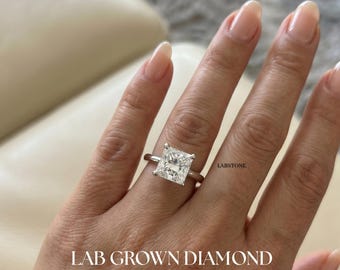 Lab Grown Diamond Princess Cut Solitaire-verlovingsring, IGI-gecertificeerd, Pavé Gallery, 14K witgouden bruidsring, cadeau voor haar