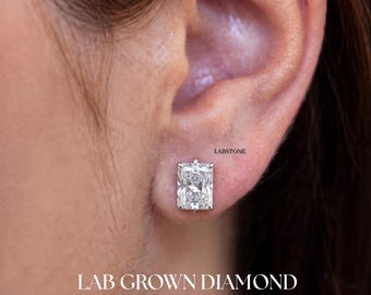 In het lab gekweekte diamanten stralende geslepen oorknopjes, IGI-gecertificeerd, 6-tanden, 14 kt massief gouden schroefoorbellen, cadeau voor haar
