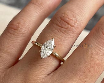 1-3 Ct Marquise Cut Lab Grown Diamond Solitaire Ring, Low Set 6 Prong Engagement Ring, IGI Certified,  Made With Solid Gold, Gift For Wife
