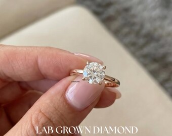 Lab Grown Diamond Round Solitaire-verlovingsring, IGI-gecertificeerd, tweekleurige Euro Shank-ring, 14K roségouden bruidsring, IGI-gecertificeerd