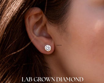 2 TCW Lab Grown-oorbellen met diamanten ring, IGI-gecertificeerde diamanten, ronde briljante diamant, 14 kt geelgouden schroefdeksel, cadeau voor haar