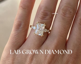 3 CT Radiant Cut Cluster Engagement Ring, Snowdrift Prong Setting in 14k Solid Gold, Proposal Ring for Her, Setting, Anniversary Gift