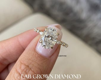 Verlovingsring met in het laboratorium gekweekte ovale diamant, IGI-gecertificeerd, marquise-vormige ronde accentband, zwevende zetting, 14-karaats gouden trouwring