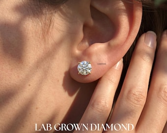 1-5 TCW ronde briljante diamanten oorknopjes in 14 kt massief goud, 4 standen, push-back-stijl, in het laboratorium gekweekte diamanten stud, cadeau voor haar