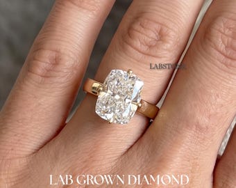 4 kt Lab Grown Diamond Cushiongeslepen ring, 14K massief geelgouden verborgen halo solitaire, IGI-gecertificeerde bruidsverlovingsring, Euro Shank-ring