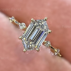 Elongated Hexagon Cut Diamond Engagement Ring IGI Certified 2.5ct Lab Grown Diamond, Distance Pave 14K Solid Yellow Gold Gift Ring for Women