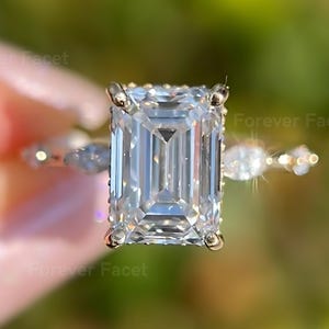 Lab Grown Diamond Engagement Ring Emerald Cut Lab Created IGI Certified Diamond Wedding Ring Handmade Side Marquise Diamond Ring For Her
