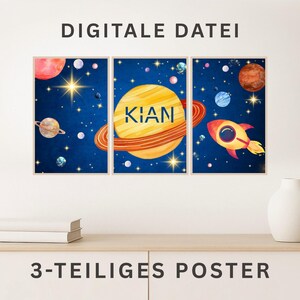 Archivo digital para imprimir Imprimir Póster Impresión artística Habitación infantil A4 y A3 Espacio Cohete espacial Cohete Nombre Personalizar Planeta Regalo
