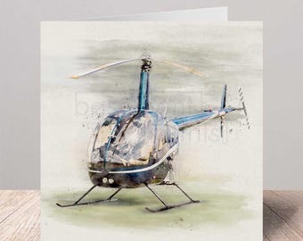 Robinson R22 Helicopter | Chopper | Aviation Wall Art | Greeting Birthday Card | Artwork | Watercolour