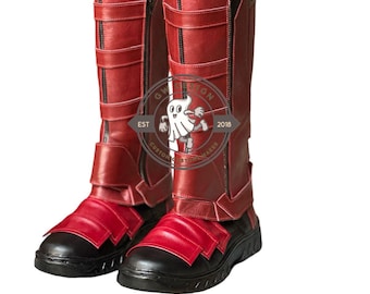 Botas de cosplay de Deadpool, zapatos de disfraz de superhéroe de cuero rojo y negro para Comic-Con, accesorios de Halloween