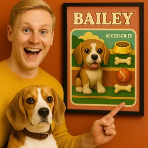 Divertido retrato de mascota personalizado, póster personalizado de perro con foto, regalo para amantes de los perros, arte mural imprimible para mascotas.
