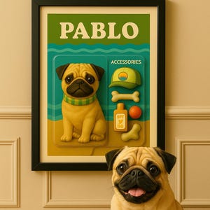 Divertente ritratto di animale domestico personalizzato in stile giocattolo - Poster di cartoni animati di cani personalizzati - Regalo d'arte digitale per animali domestici per il proprietario di un cane o decorazione da parete per animali domestici