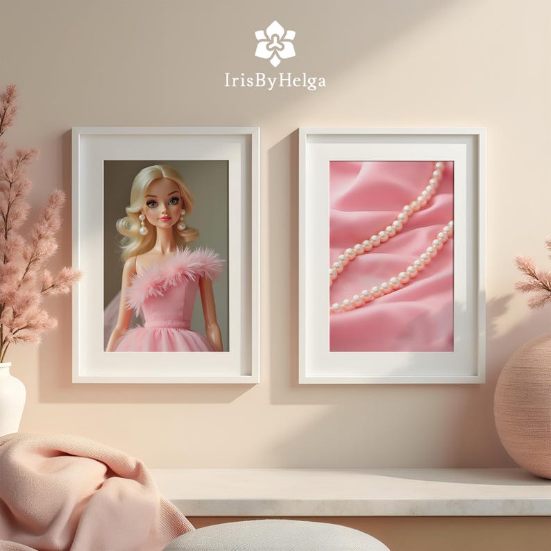 Impresiones artísticas de moda glam: Collar de perlas, muñeca rubia (Descarga digital JPG) imagen 3